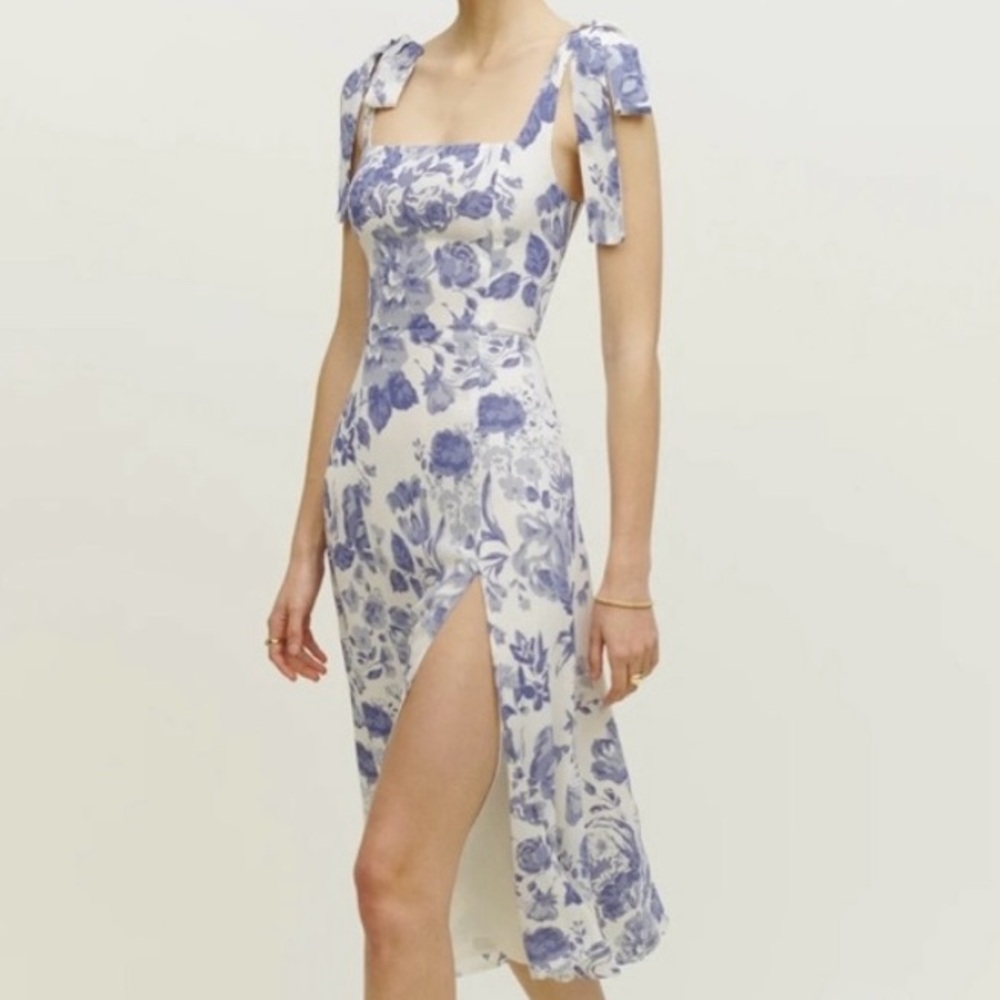 Reformation Floral Blue and White Women's Dress